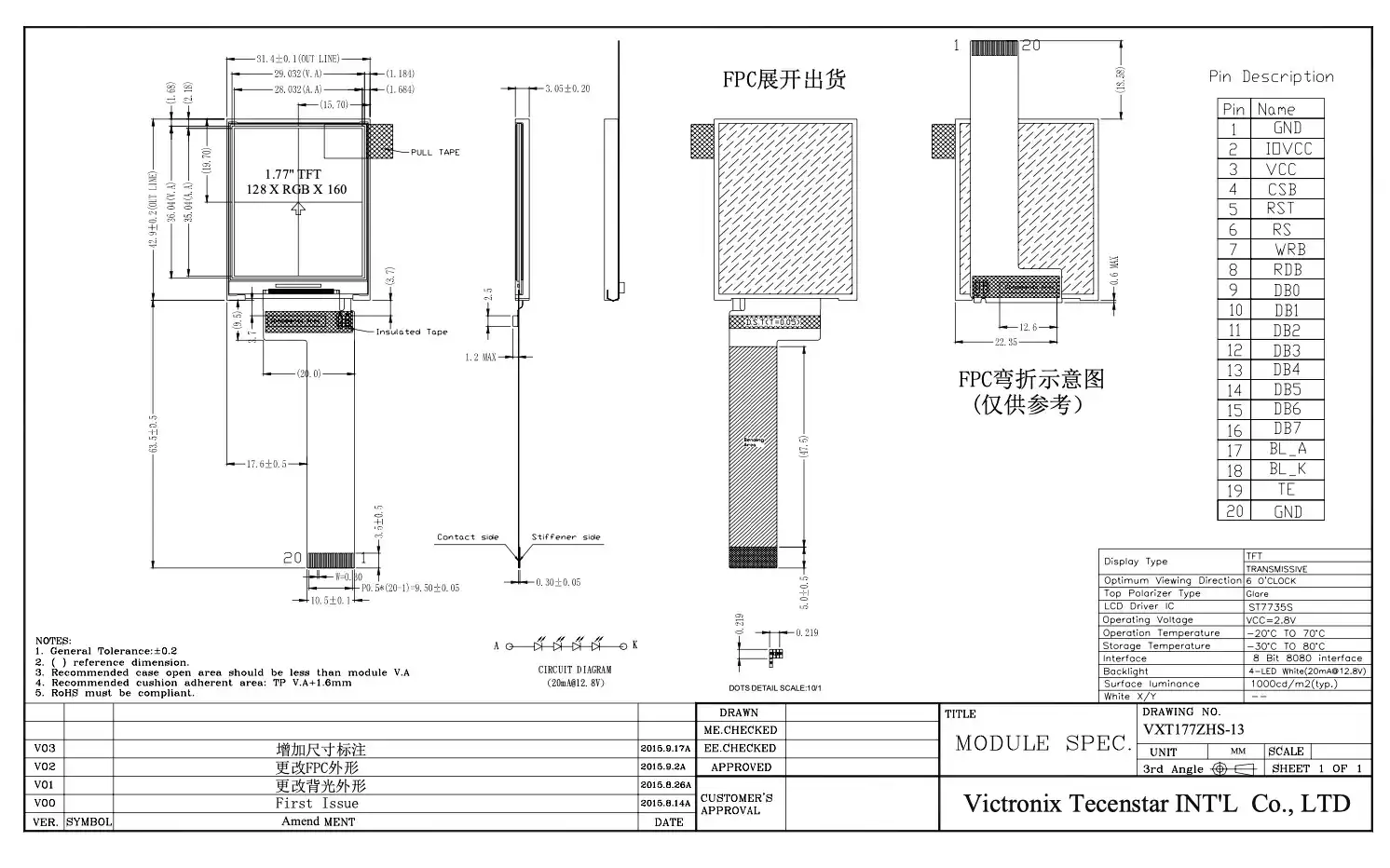 1.77 inch 128*160 Outdoor TFT Module